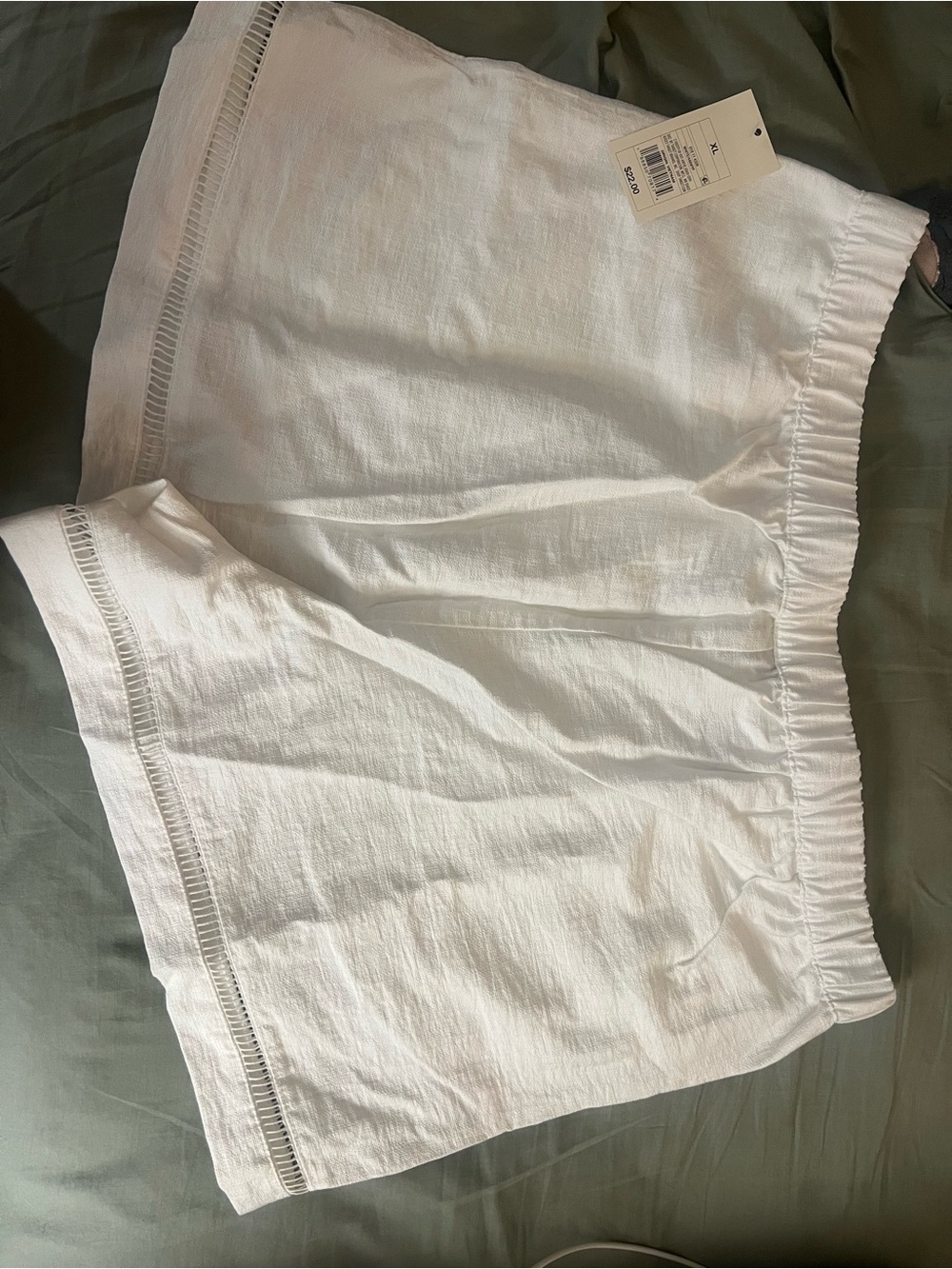 Target White Linen-Blend Elastic Waist Shorts with Ladder Trim